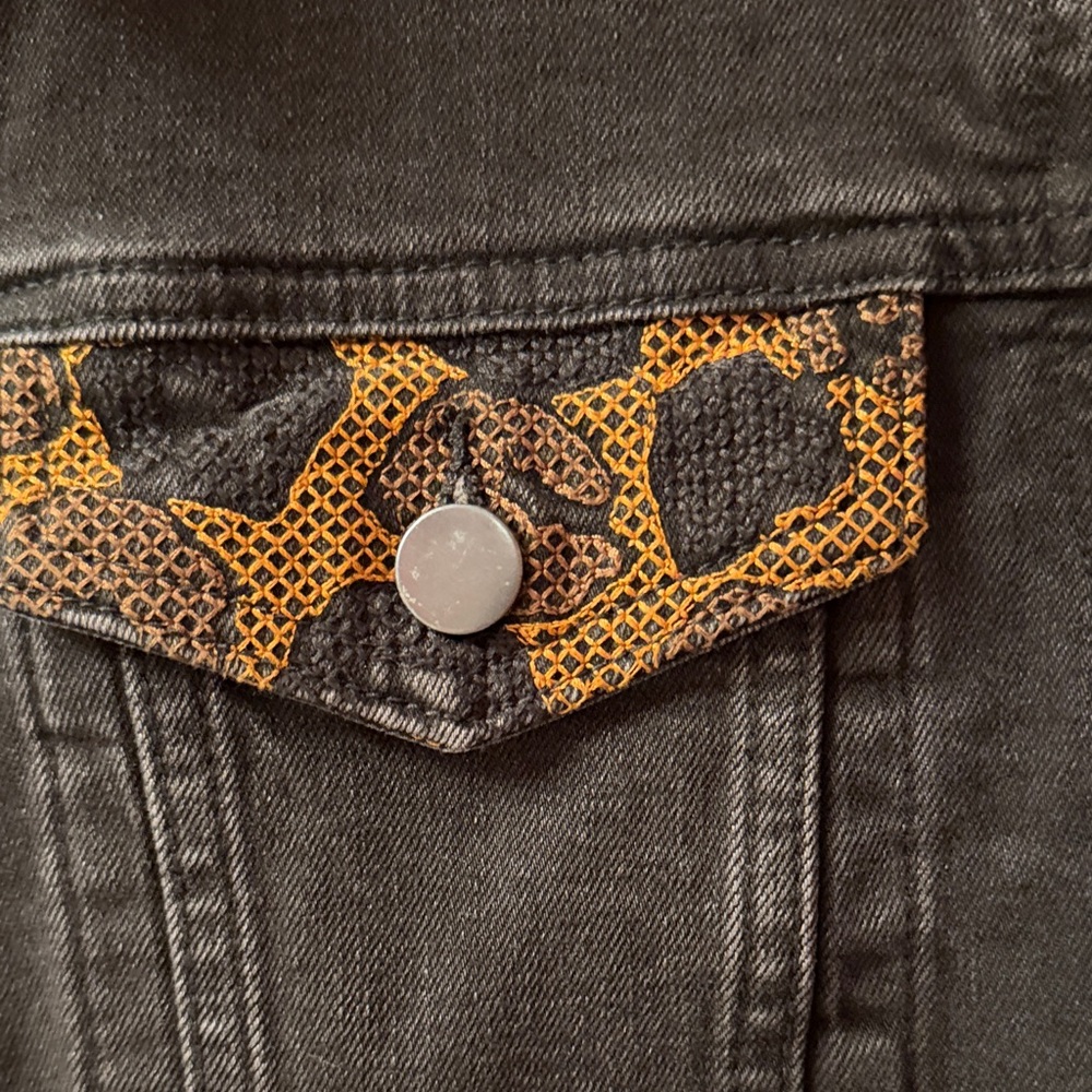 DRIFTWOOD Black Denim Jacket with Leopard Accents - Picture 2 of 6